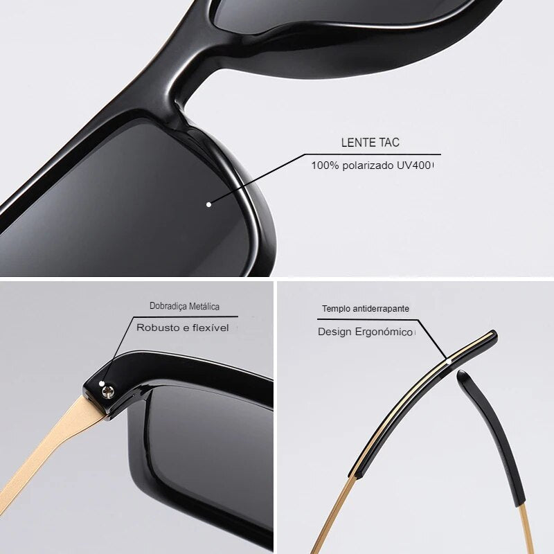 Óculos de Sol Masculino Quadrado Polarizado Uv400 EH 004
