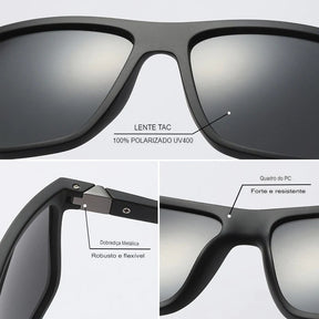 Óculos de Sol Masculino Quadrado Polarizado Uv400 Anti-reflexo