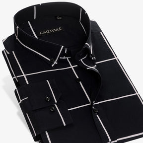 Camisa Xadrez de Manga Longa Masculina 100% Algodão Cor preto